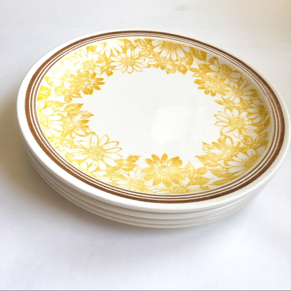 4 1970's Jamestown Daisy Band Dinner Plates